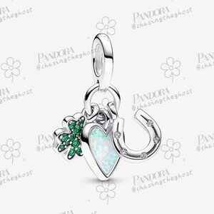 Pandora Four Leaf Clover, Heart and Horseshoe Triple Dangle Charm